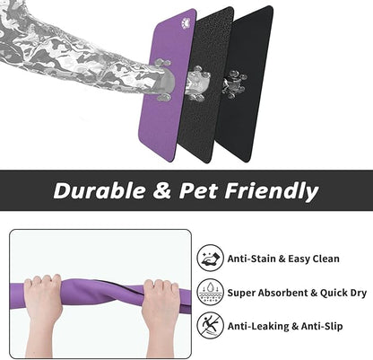 Dog Food Mat - Absorbent Cat Mat for Food and Water, No Stains Pet Feeding Bowl Mat, Easy to Clean Pet Placemats, Quick Dry Dog Water Dispenser Mat for Messy Drinkers | Paw Purple 24"x36"
