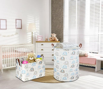 Rectangular Blue Elephant Storage Basket,Collapsible Gift Basket with Handles,Books Box,Room Decor(Blue Elephant)