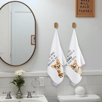 Funny Corgi Kitchen Bathroom Towels, Gifts for Corgi Lovers Women Dish Tea Towels, Dog Mom Dad Lovers Owner Gifts for Women Men Decorative Hand Towels for Kitchen Decor, 16x24 Inch Set of 2