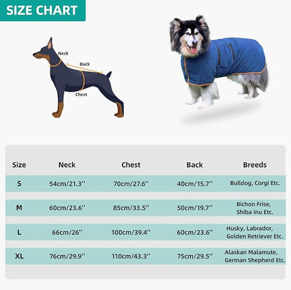 Dog Drying Coat Bathrobe Towel, Microfibre Material Fast Drying Super Absorbent Dog Bath Robe, Pet Quick Drying Moisture Absorbing with Adjustable Collar and Waist