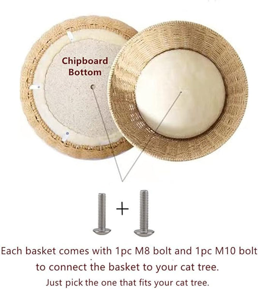 SHENGOCASE Cat Tower Tree Add ons Accessories Replacement Part Basket Bed, Handwoven Wicker Rattan Nest Bowl with Soft Cushion (1pc)