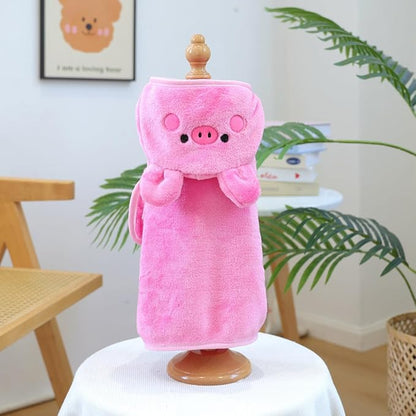 Dog Bathrobe with Hood Super Absorbent Soft Quick Drying Towel Wrap Adjustable Puppy Cat Bath Robe Towel for Cold Weather Beach Pool (Pink Pig, Small)