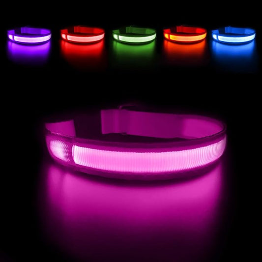 MASBRILL Light Up Dog Collar, LED Glow Collar with USB Rechargeable Lighted Bright Flashing Pink Dog Collar Waterproof for Small Medium Large Dogs, 4 Colors with 3 Sizes (S(0.98 * 15.75"), Pink)
