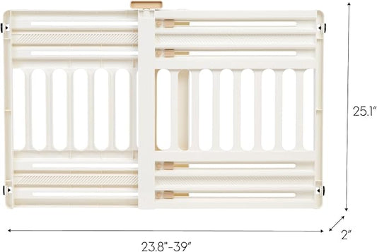 IRIS USA 24"-39" Dog Gate, Adjustable Indoor Pet Barrier, Pet Gate for Puppy, Small Dog, Cat, Easy Twist-to-Lock for Doorways & Stairs, Portable, Expandable, 25" Tall, White