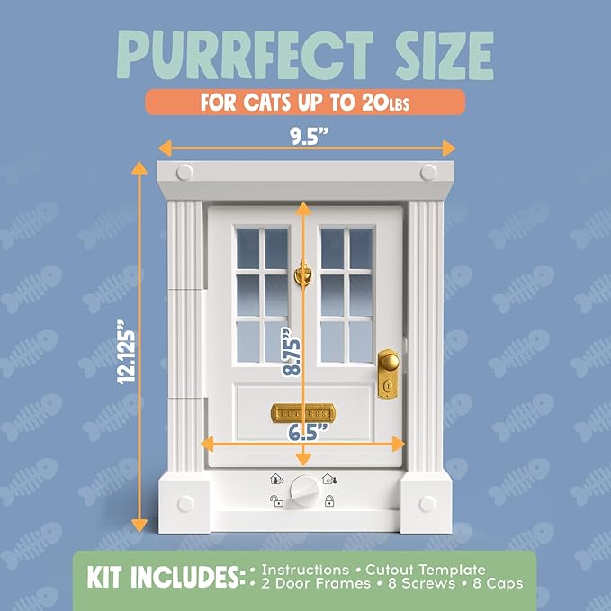Purrfect Portal Exterior and Interior Cat Door, 4-Way Locking Magnetic Cat Flap for Solid & Hollow Core Doors, Outdoor Pet Door for Cats & Small Dogs, Easy Install Secure Exterior Cat Door