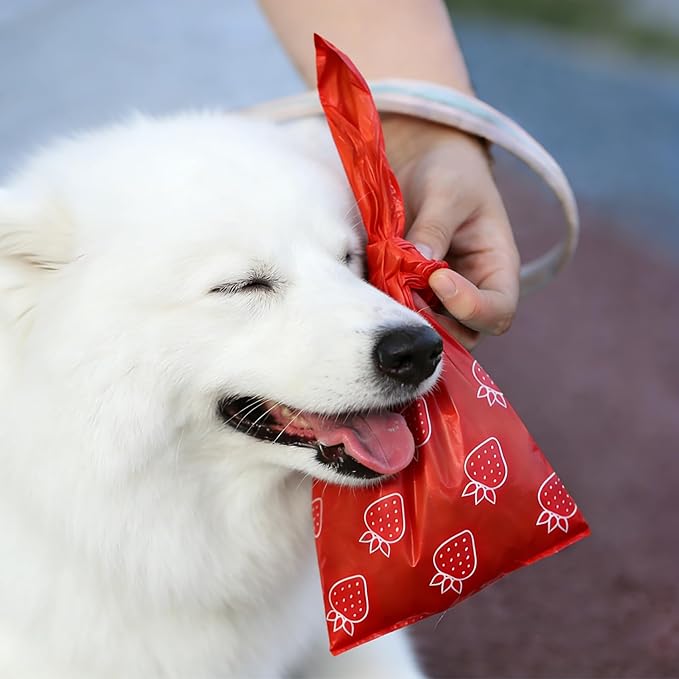 Strawberry Scented Dog Poop Bags - 120 counts red Pet Waste Bags with Dispensers, Extra Large 13x9 Inch Leak-Proof Fragrance Bags for Dogs Walking and Cat Litter