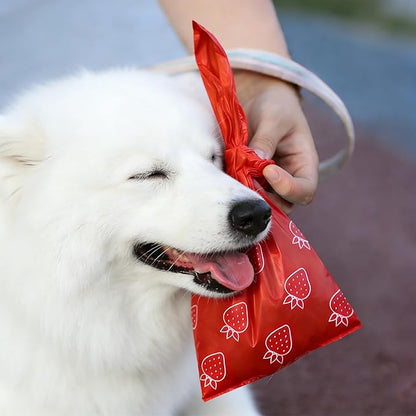 Strawberry Scented Dog Poop Bags - 630 counts red Pet Waste Bags with Dispensers, Extra Large 13x9 Inch Leak-Proof Fragrance Bags for Dogs Walking and Cat Litter
