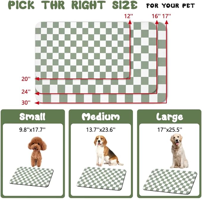 Dog Food Mats for Floors Waterproof, Pet Water Bowl Mats Pet Feeding Absorbent Placemats Plaid 16 * 24 inch