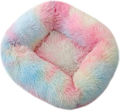 La La Pet® Donut Dog Cat Bed Cozy Cave Pet Bed Burrow Dog Bed Calming Cuddler Self-Warming Pet Bed Soft Plush Pet Cushion Improved Sleep for Cats Small Medium Dogs Rainbow XS