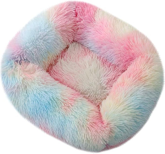 La La Pet® Donut Dog Cat Bed Cozy Cave Pet Bed Burrow Dog Bed Calming Cuddler Self-Warming Pet Bed Soft Plush Pet Cushion Improved Sleep for Cats Small Medium Dogs Rainbow XS