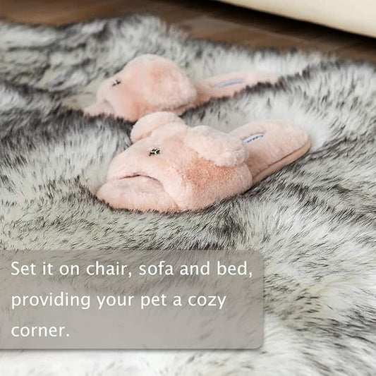 Asrug Faux Fur Dog Rug Plush and Fluffy Dog Mat Ultra Cozy Pet Throw Rug for Dogs Cats, Luxury Soft Faux Sheepskin Chair Seat Pad Shag Fur Area Rugs for Bedroom, 24 by 36 inches (Black&White)