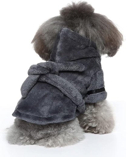 Dog Drying Robe Coat Super Absorbent Soft, Fast Drying Pet Dog Bathrobe Towel with Adjustable Waistbelt