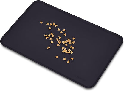 Amazon Basics Waterproof Non-Slip Silicone Pet Feeding Mat with Raised Edges for Food and Water Bowls, Easy to Clean Pet Placemat to Protect Floors, 18.5" x 11.5", Black