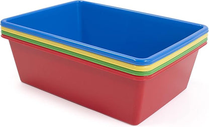 Humble Crew Toy Storage Bins for Kids, Set of 4, Primary Colors - Large, Sturdy, Colorful Plastic Storage Bins for Classroom, Playroom, Nursery and More - Premium Toddlers Toy Organizer