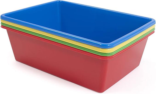 Humble Crew Toy Storage Bins for Kids, Set of 4, Primary Colors - Large, Sturdy, Colorful Plastic Storage Bins for Classroom, Playroom, Nursery and More - Premium Toddlers Toy Organizer