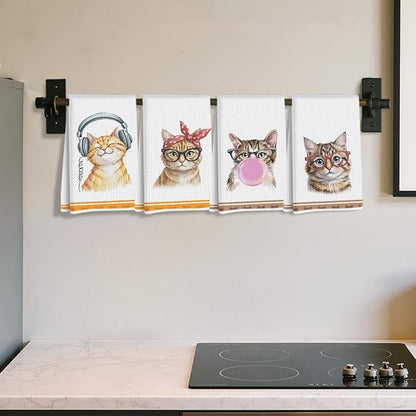 Hanamiya Na 4 Pcs Funny Cat Kitchen Hand Towels 24x14 Inch, Cute Hand Towels for Home Kitchen Bathroom Farmhouse Decor, Cat Mom Lover Lady Gifts for Women Friend Grandma