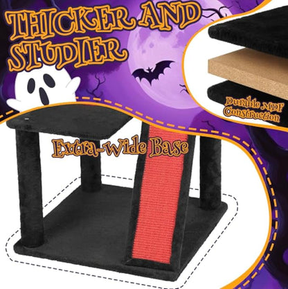 VINGLI 41.8in Gothic Cat Tree, Halloween Cat Tower for Indoor Cats with Dome Cat Condo, Branch Shaped Sisal Scratching Post, Ladder Scratcher & Hanging Spider Toy, Red & Black Cat Furniture