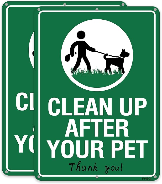 2-Pack Clean Up After Your Dog Signs, 10"x7", Rust Free Reflective Aluminum Yard Signs, UV Protected, Weatherproof