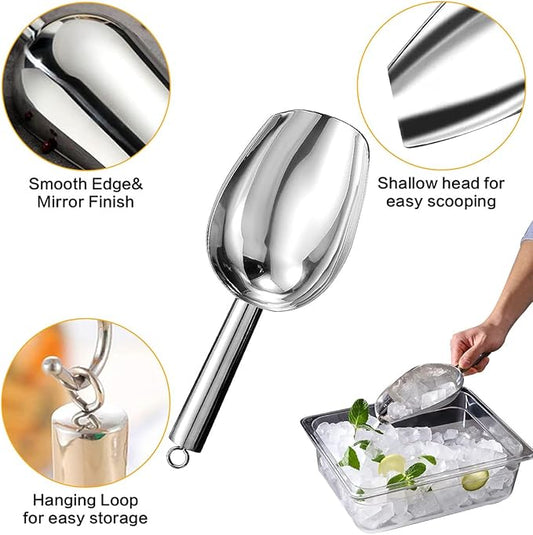 Metal Ice Scoop，Kitchen Ice Scooper for Ice Maker,Stainless Steel Small Ice Scooper for Freezer，Kitchen Gadgets Cookie Flour Pet Dog Food Scoop (silver, 8oz)