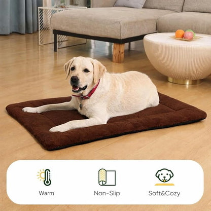 Dog Crate Pad 36 Inch, Washable Plush Crate Mat for Medium Dogs, Non Slip Kennel Pad for Metal Wire Crates, Cushioned Support for Indoor Use, Brown