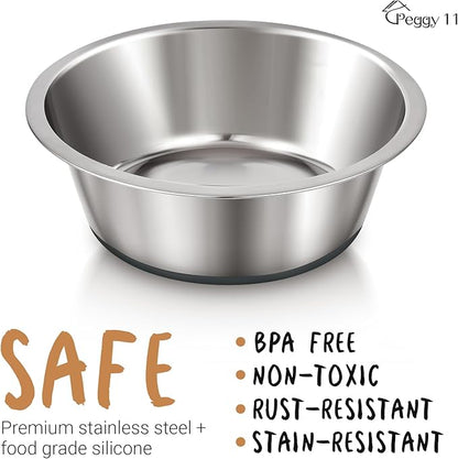 PEGGY11 Deep Stainless Steel Anti-Slip Dog Bowls - 2-Pack, 6 Cups