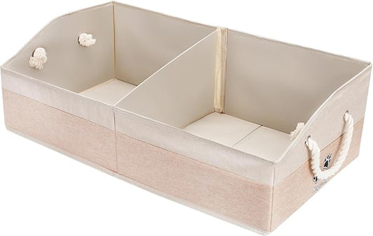 Large Dog Toy Basket With Handle, Foldable Dog Toy Box for Living Room Area, 28.5" Basket for Toy, Clothes, Organizers and Storage with Hard Board, Anti-slip for Pet Toys (Beige, Large)