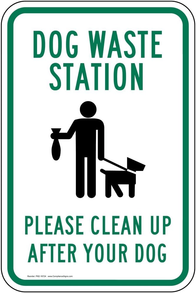 ComplianceSigns.com Dog Waste Station Please Clean Up After Your Dog Sign Reflective Sign, 18x12 in. with Center Holes on 80 mil Aluminum, American Made Safety Signs for the Workplace