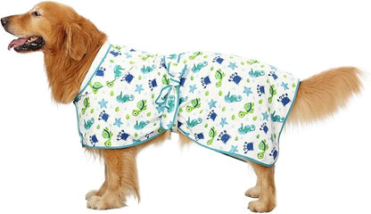 HDE Dog Bathrobe Super Absorbent Quick Drying Puppy Towel Wrap Coat Adjustable After Bath Robes with Hood for Dog Sizes S-XXL Sea Animals XL