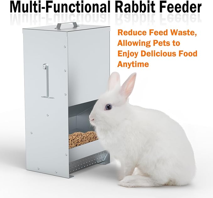 Metal Rabbit Feeder, 5-Pound Capacity Rabbit Feeder, Outdoor Small Animal Feeder for Rabbits, Chicks, Cats, Guinea Pigs, Free Large Capacity Small Animal Water Bottle
