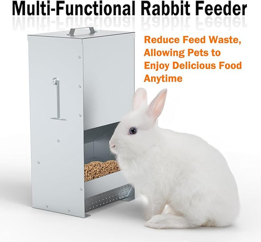Metal Rabbit Feeder, 5-Pound Capacity Rabbit Feeder, Outdoor Small Animal Feeder for Rabbits, Chicks, Cats, Guinea Pigs, Free Large Capacity Small Animal Water Bottle