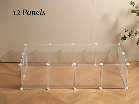 Transparent Clear Small Animal Playpen, Guinea Pig Cages, Puppy Dog Playpen, Pet Playpen, Rabbit Bunny Indoor Fence Pen Enclosure, White Clear Plastic Playpen,12X12 Inch, 12Panels