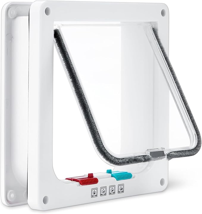 Amazon Basics Adjustable Plastic Dog and Cat Door with 4 Way Lock, Small, 7.5’’ x 7.4’’ x 2.24’', White