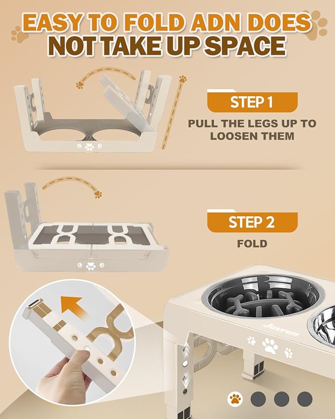 Elevated Dog Bowls, Non-Slip Dog Feeder with 1*Stainless Steel Dishes & 1*Slow Feeder Bowl, 5 Heights Adjustable Raised Bowls for 3.15″-8.66″-9.84″-11.02″-12.2″