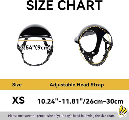Extra Small Dog Helmet with Ear Holes - Adjustable, Lightweight, Hard Black Puppy Helmet for Outdoor Activities/Motorcycle/Bike