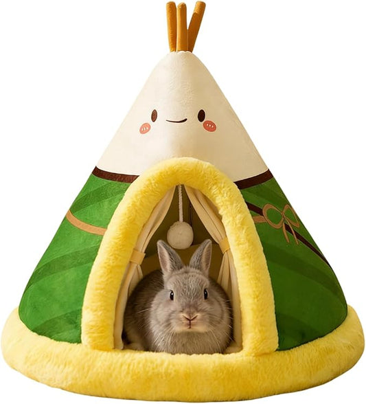 Rabbit Cave Bed, Comfortable Triangle Pet Teepee, Holiday Bunny Cave House and Bed, Extremely Cozy and Warm Tent for Cat Rabbit and Small Dog (Green,Medium)