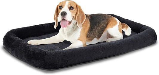 Patas Lague Bolster Dog Bed for Small Dogs 24''x18'', Soft Warm Foam Pet Sofa Bed, Machine Washable Pet Cat Crate Mat for Small Breeds, Black