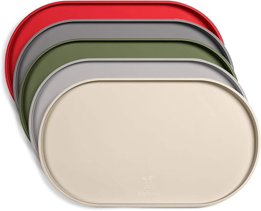 DogBuddy Dog Food Mat - Waterproof Dog Bowl Mat, Silicone Pet Mat for Food and Water Bowls, Nonslip Pet Feeding Mat with Edges, Dogs Food Mats for Floors, Puppy Supplies (Large, White Sand)