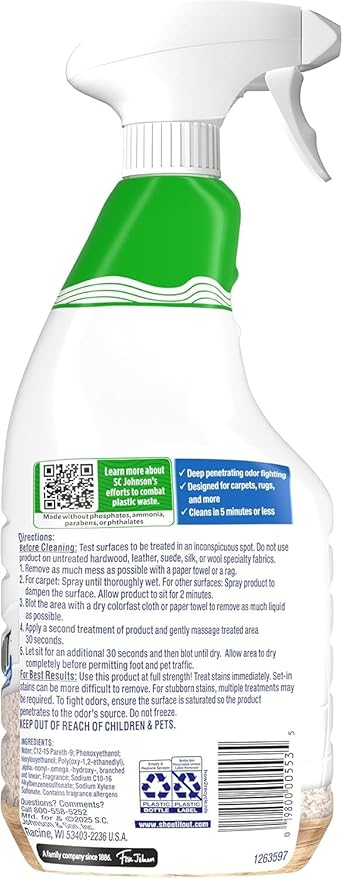 Shout Pet Stain Remover Spray, Color-Safe Multisurface & Carpet Cleaner Solution for Dog & Cat Urine, Feces, Vomit & Mud, Fights Odors & Remarking, Fast-Acting Cleans in 5 Minutes or Less, 22oz