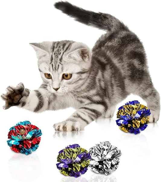 SunGrow 24 Pcs Cat Mylar Crinkle Balls, 2" for Exercise to Keep Fit, Lightweight, Multicolor Shiny Foil with Crinkly Sound for Indoor Pet Cat, Kitten