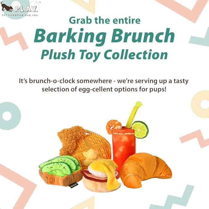 P.L.A.Y. Cute Plush Dog Toys - Brunch Food Themed Durable Squeaker Chew Toy, Great for Puppies & Small, Medium, Large Dogs - Machine Washable, Recycled Materials (Pup's Pastry Croissant, X-Small)