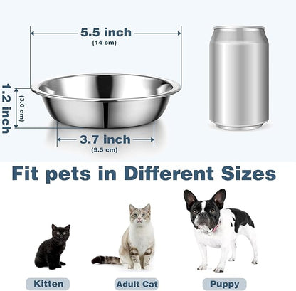 24 PCS Thickened Stainless Steel Cat Bowls, 5.5 Inch Shallow Wide Flat Metal Kitten Food Bowls, Whisker Friendly Fatigue Relief Replacement Basic Pet Dishes for Indoor Cats