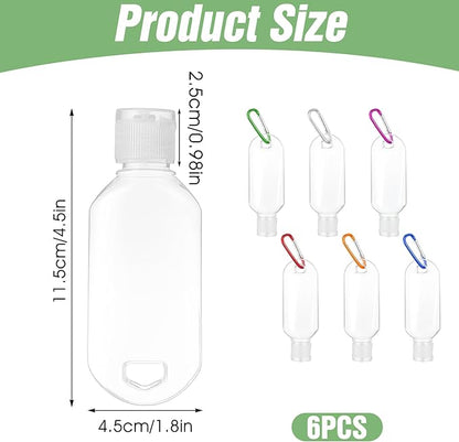 6Pcs PET Plastic Travel Bottle with Keychain, Portable Empty Plastic Bottles for Shampoo, Wash Liquid(50ML)