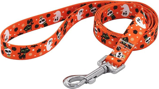 Halloween Dog Collar and Leash Set - Pumpkin Bat Ghost Pattern - Adjustable for Small Medium Large Dogs(Halloween Set,L)
