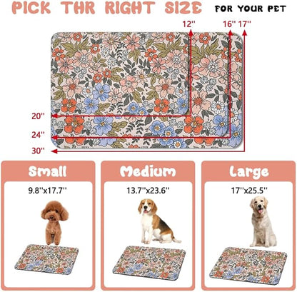 Dog Food Mats for Floors Waterproof, Cat Water Bowl Mats Pet Feeding Absorbent Placemats Flower 16 * 24 inch