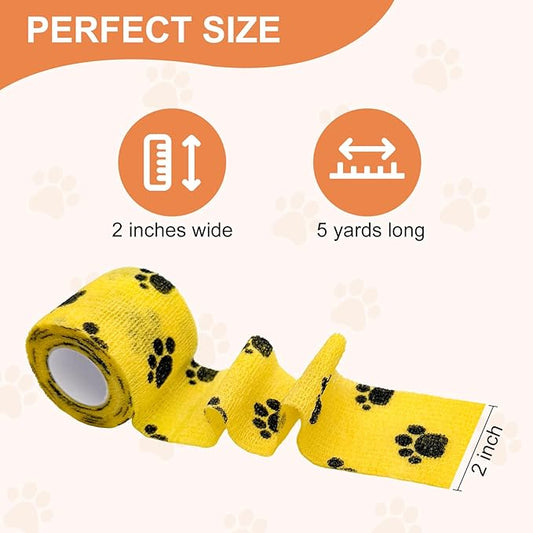 6 Rolls Vet Wrap Cohesive Bandage, Self Adhesive Non-Woven Pet First Aid Tape for Dogs, Cats, Horses, Wound Care, Sticks Only to Itself, Safe & Comfortable, 2 Inch x 5 Yards