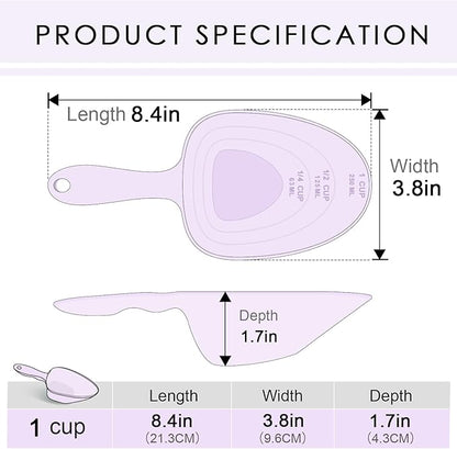 Melamine Pet Food Measuring Scoop, 1 Cup 1/2 Cup 1/4 Cup with Clear Measurement Lines for Dog, Cat, Bird, and Rabbit, Durable, Ergonomic Handle, Dishwasher safe-Orange & Purple