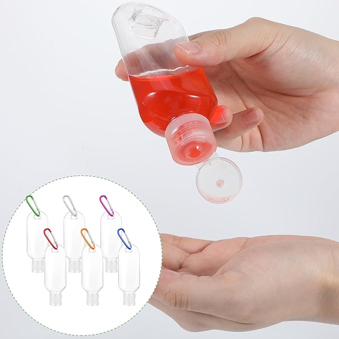 6Pcs PET Plastic Travel Bottle with Keychain, Portable Empty Plastic Bottles for Shampoo, Wash Liquid(50ML)