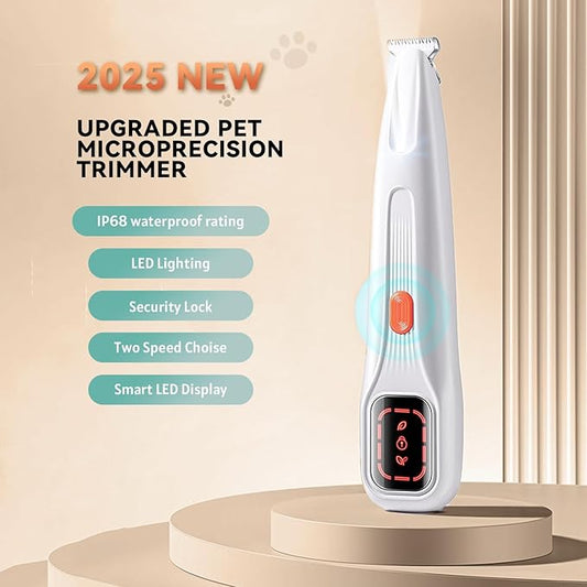 2026 New Pet Precision Trimmer, Dog Paw Trimmer with LED Light, Low Noise, IP68 Waterproof, Dual-Speed Motor, Suit for Trimming Paw, Ear, Face, Butt, Eyebrows, USB Rechageble (White Variant)