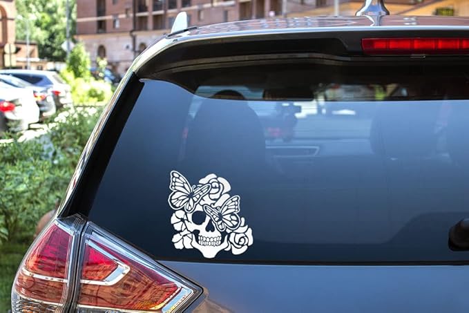 WIRESTER 6 inch Clear Vinyl Decal Sticker Decoration for Car Window (Or Any Flat Surface) - Rose Skull