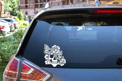WIRESTER 6 inch Clear Vinyl Decal Sticker Decoration for Car Window (Or Any Flat Surface) - Rose Skull